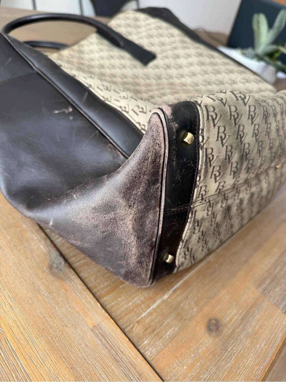 Vintage Bottega Veneta Monogram Canvas Large Travel Tote Weekend Carryall Bag